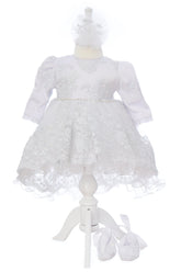 Set bumbac botez fete, model Flori de Bumbac, Trusou, Rochie cu trena si Lumanare, REC3249
